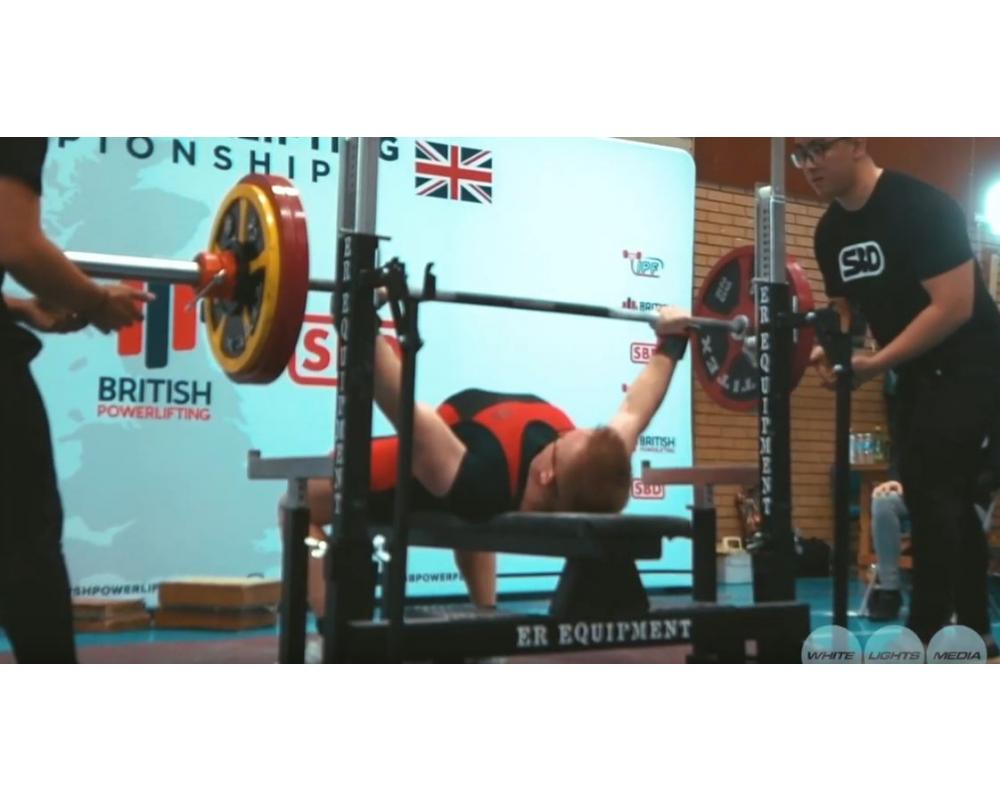 Andrew ward doing a 157.5 kg winning bench press