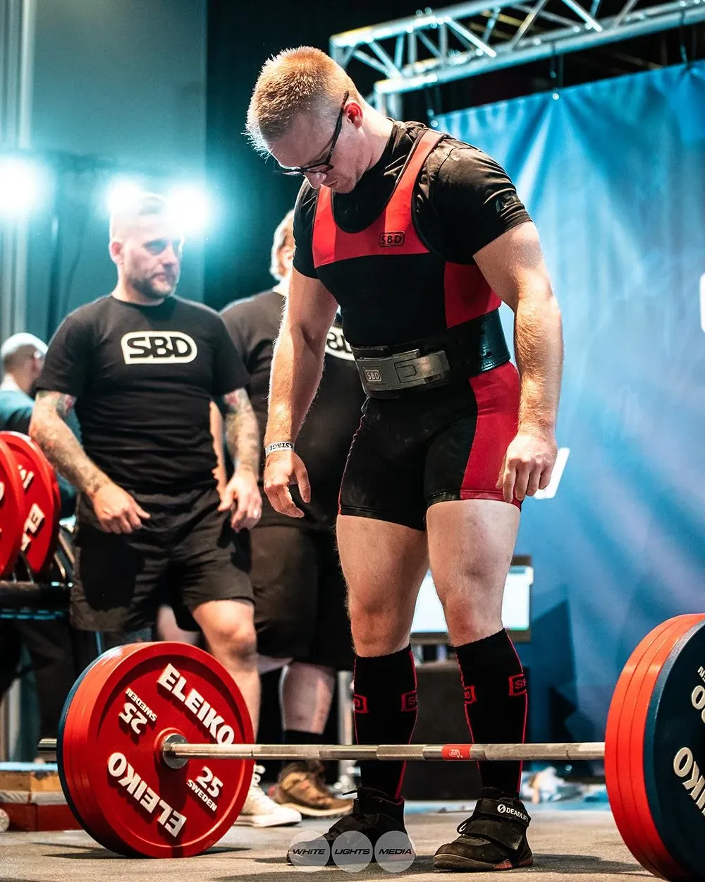 Andrew standing over the bar before his opening deadlift