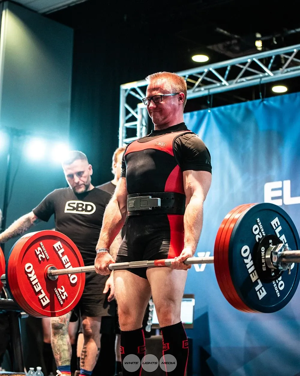 Andrew at full lockout on his opening deadlift, an easy first lift