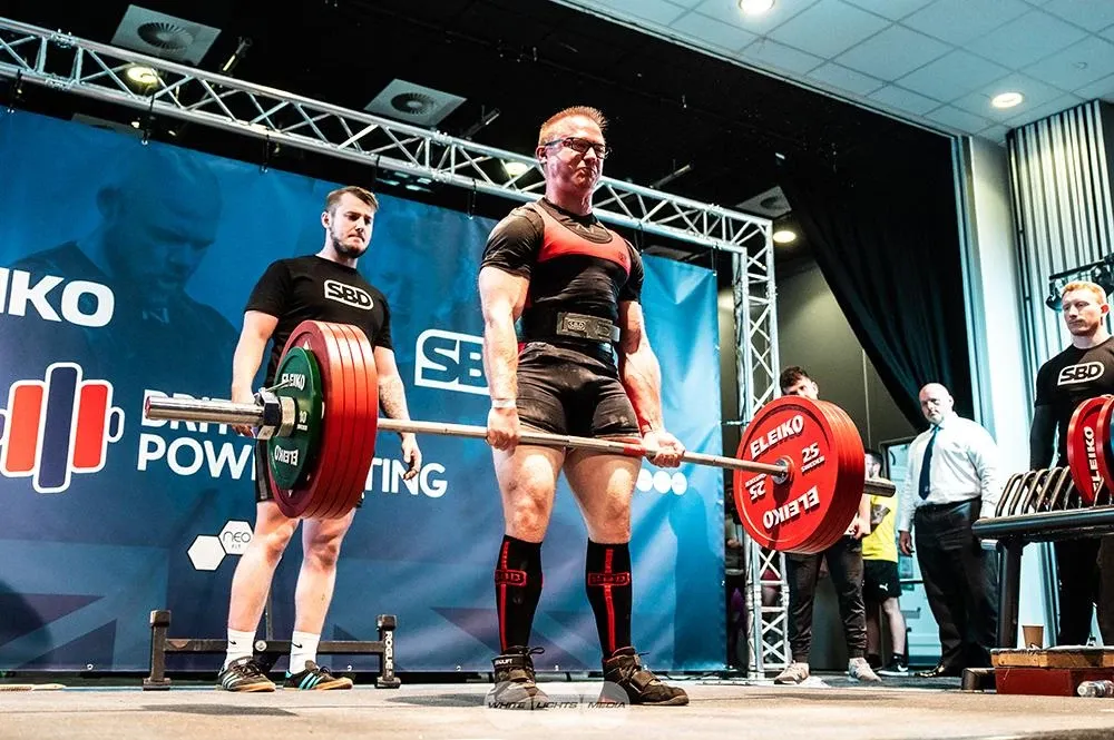 Andrew at full lockout with 245 kg on the deadlift, a good lift