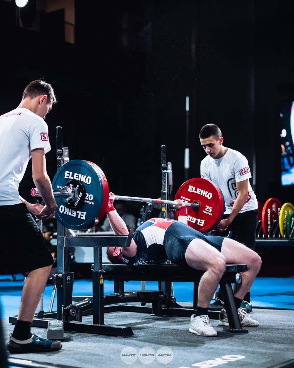 Andrew on the bench about to lift 170 kg at the World Bench Press Championships in Kazakhstan