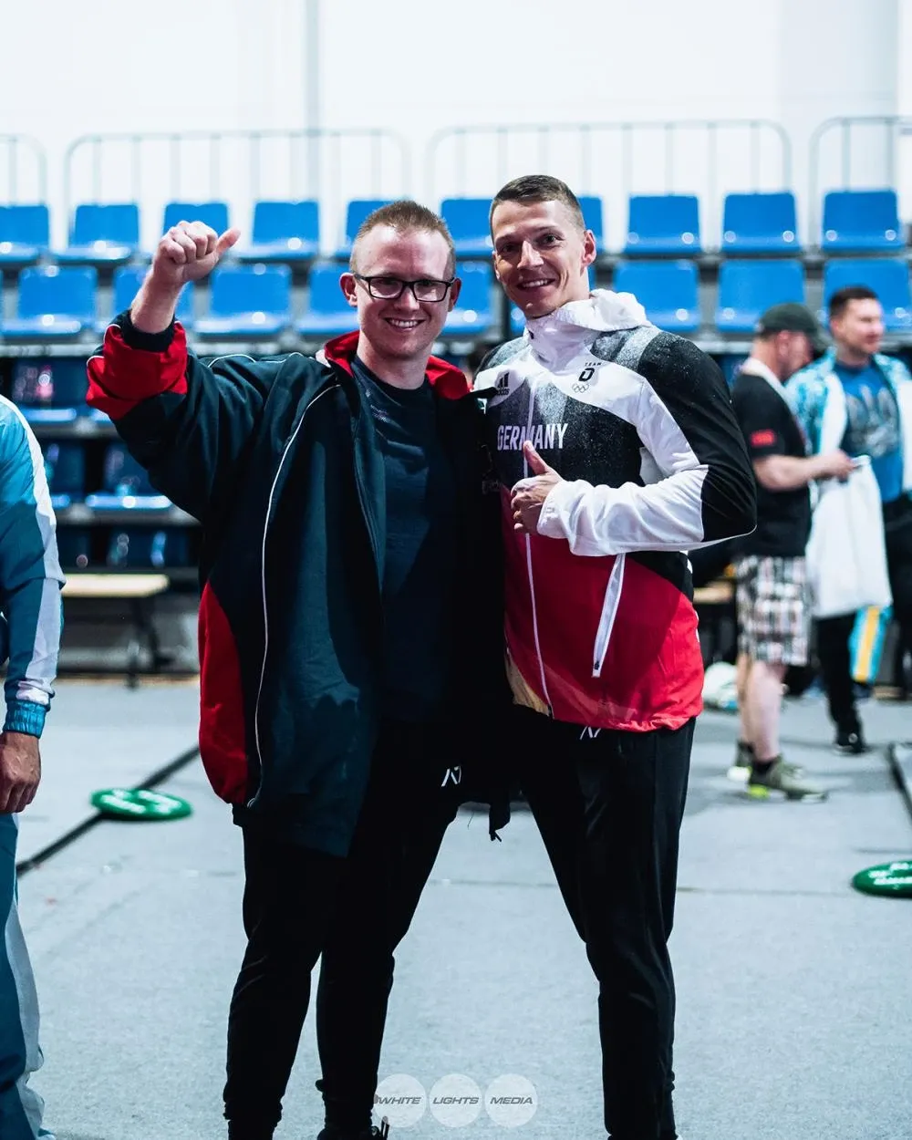 Andrew Ward (Great Britain) and Philipp Ziemer (Germany) posing happily at the World Bench Press Championships 2022