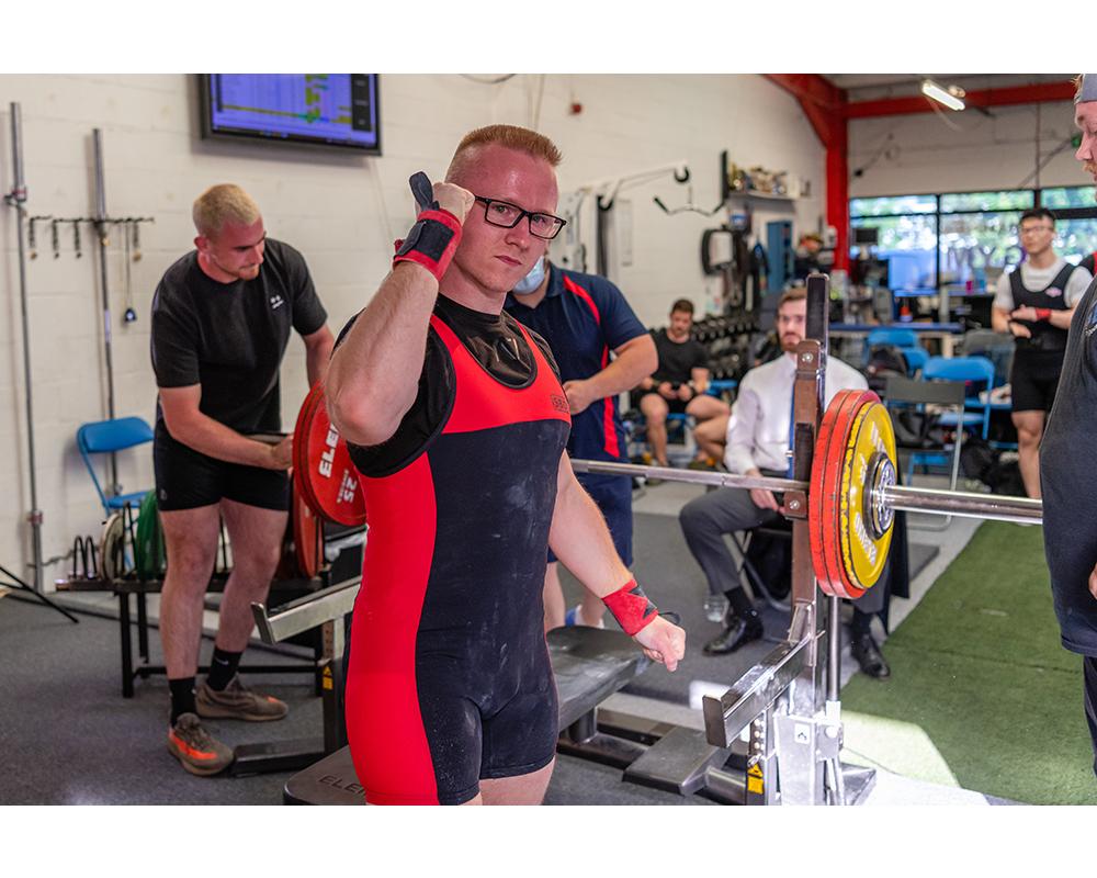 Andrew celebrating after lifting at the english bench champs