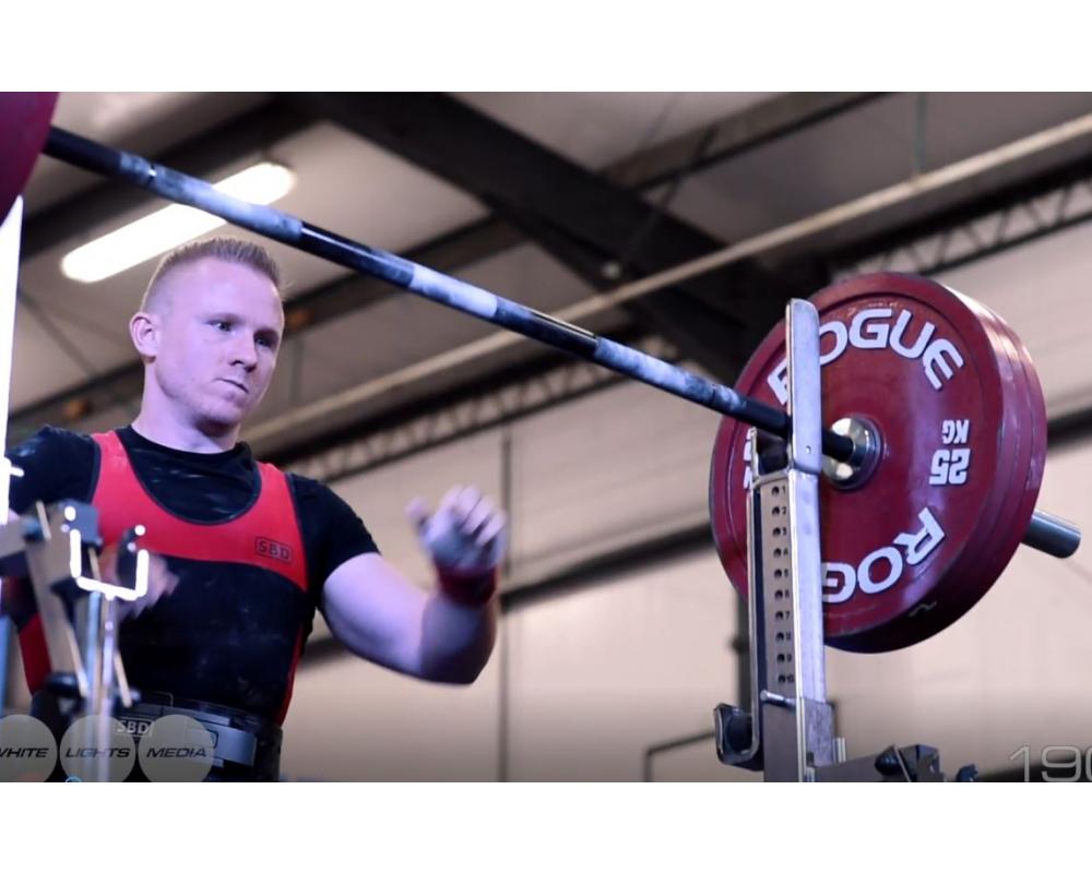 Andrew Ward about to squat heavy at the British Championships