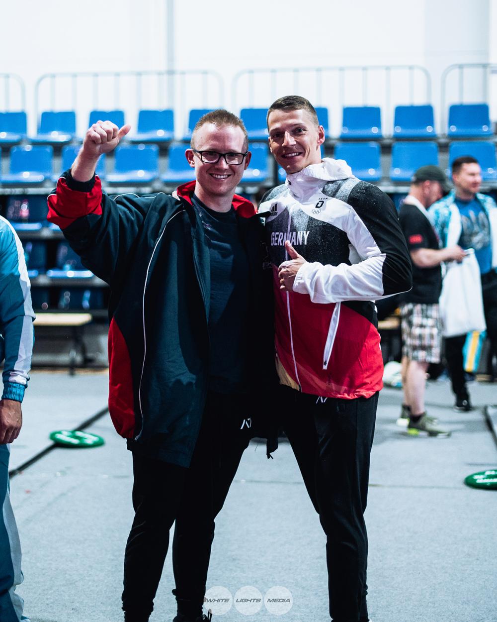 Andrew Ward (Great Britain) and Philipp Ziemer (Germany) happy at the World Bench Press Championships 2022