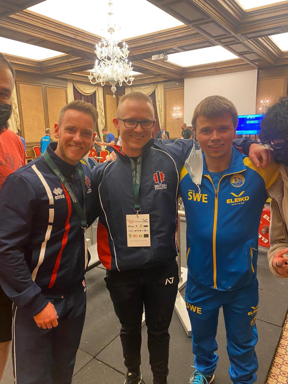 Ben Hampson, Andrew Ward, and Eddie Berglund at the IPF World Bench Championships 2021
